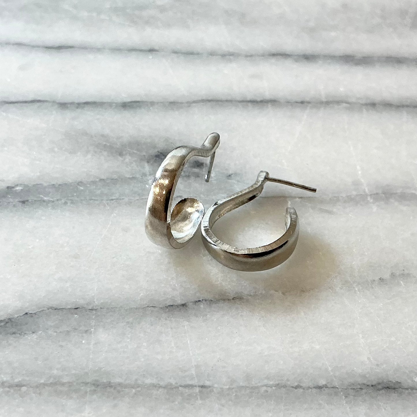 Vintage Elongated Silver Hoop Earrings