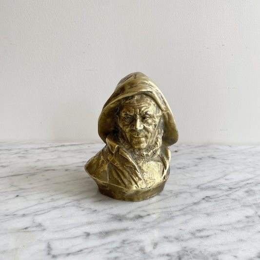 Vintage Brass Fisherman / Sea Captain Bust, 5.5" (NAUTICAL COLLECTION)