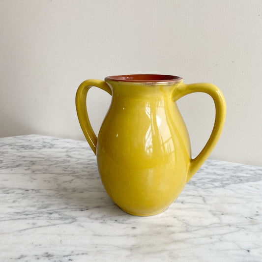 Vintage Yellow Double-Handled Ceramic Vase, Portugal