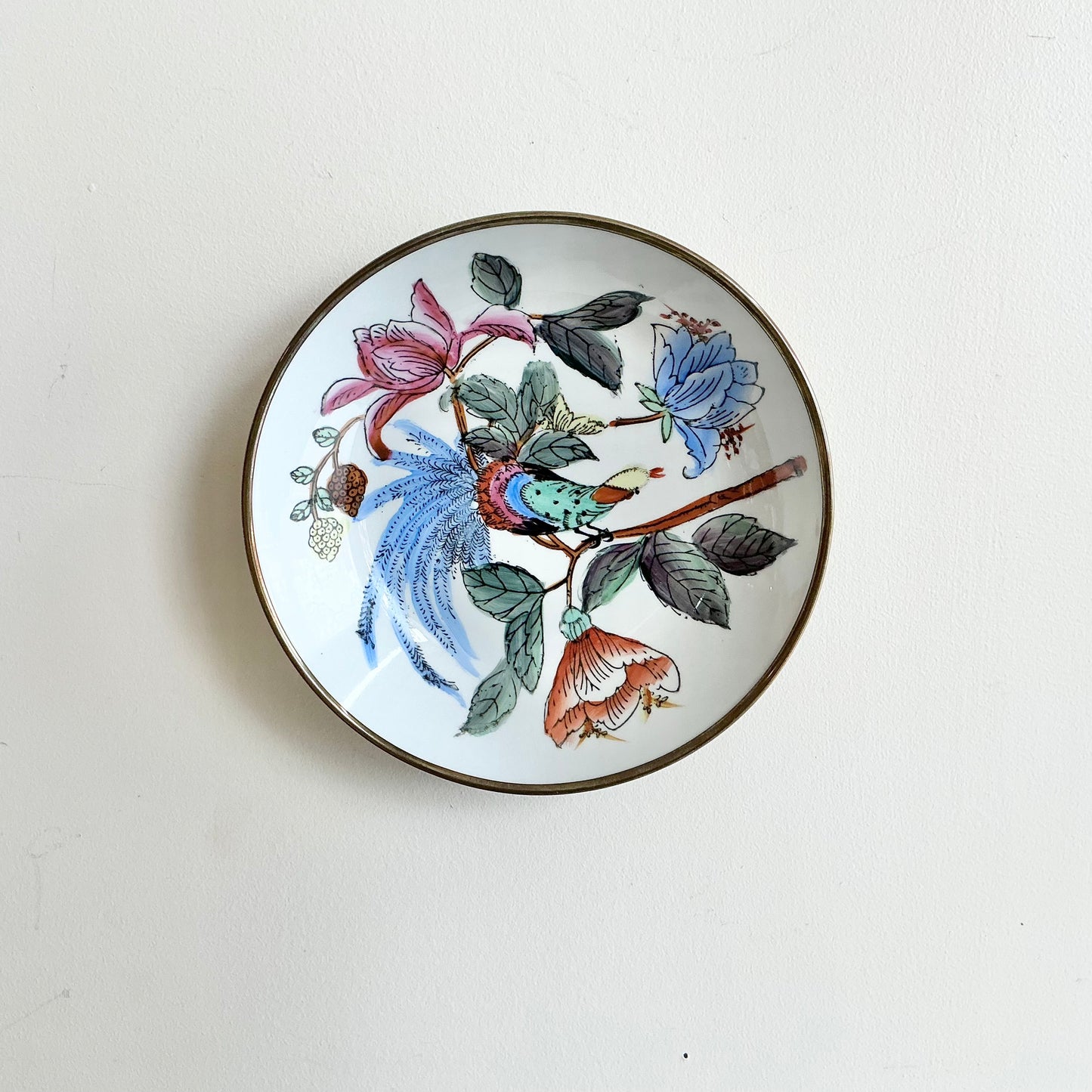 Vintage Hand-painted Porcelain + Brass Bowl