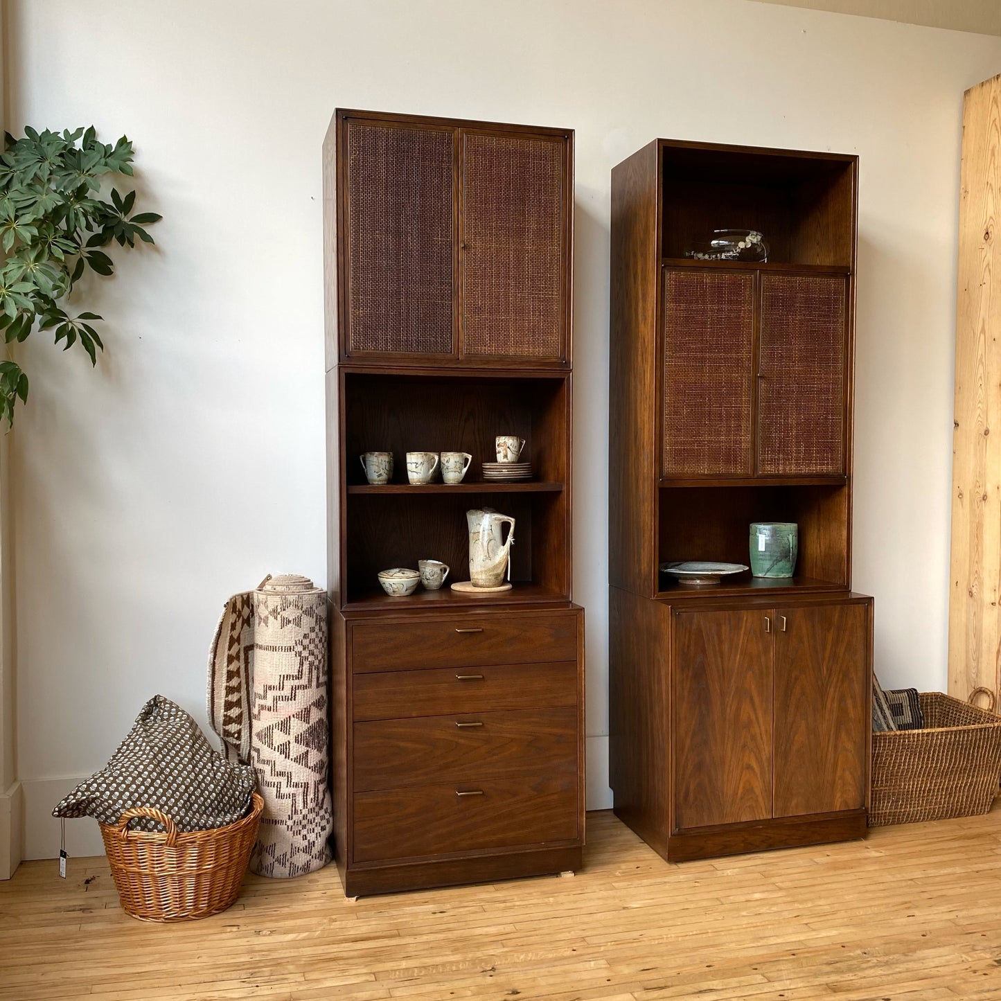 Vintage 2-pc Bookcase with Cane Front Doors