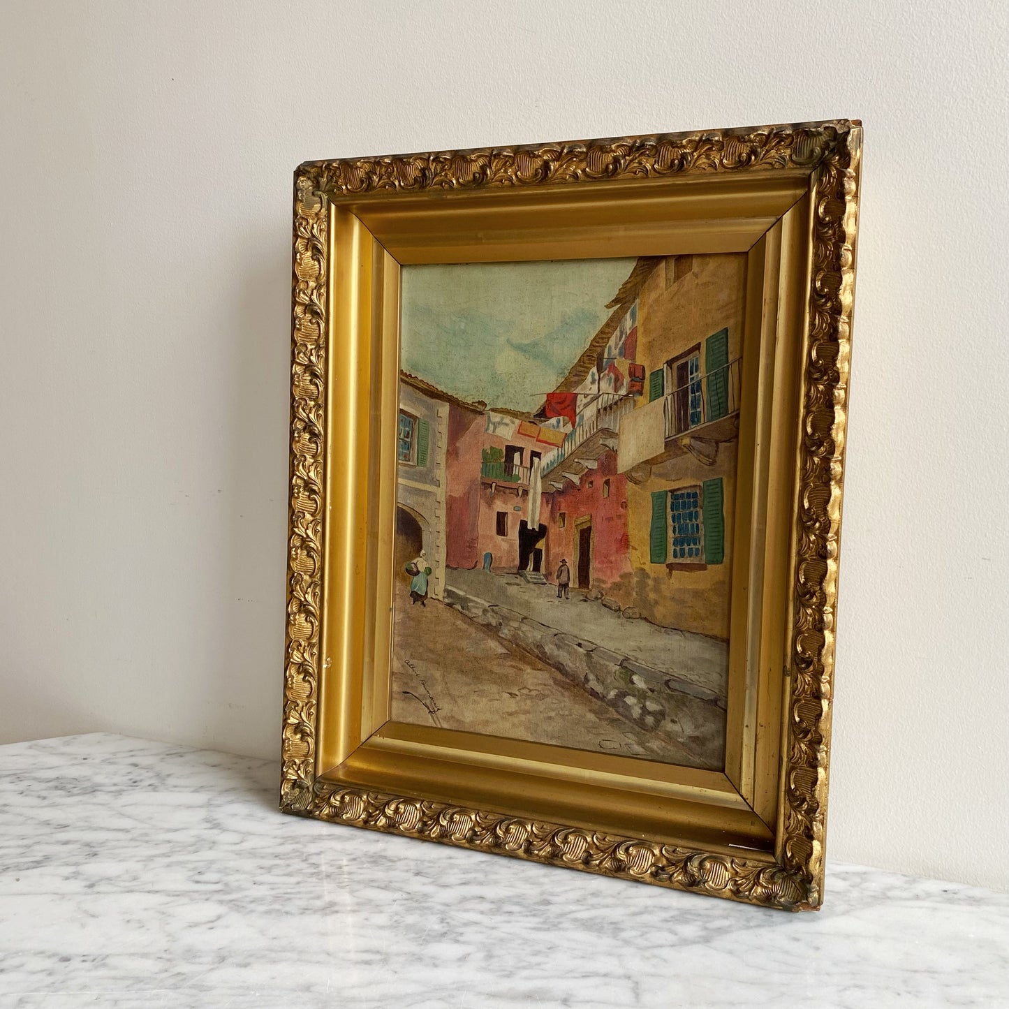 Antique Original Street Scene Painting