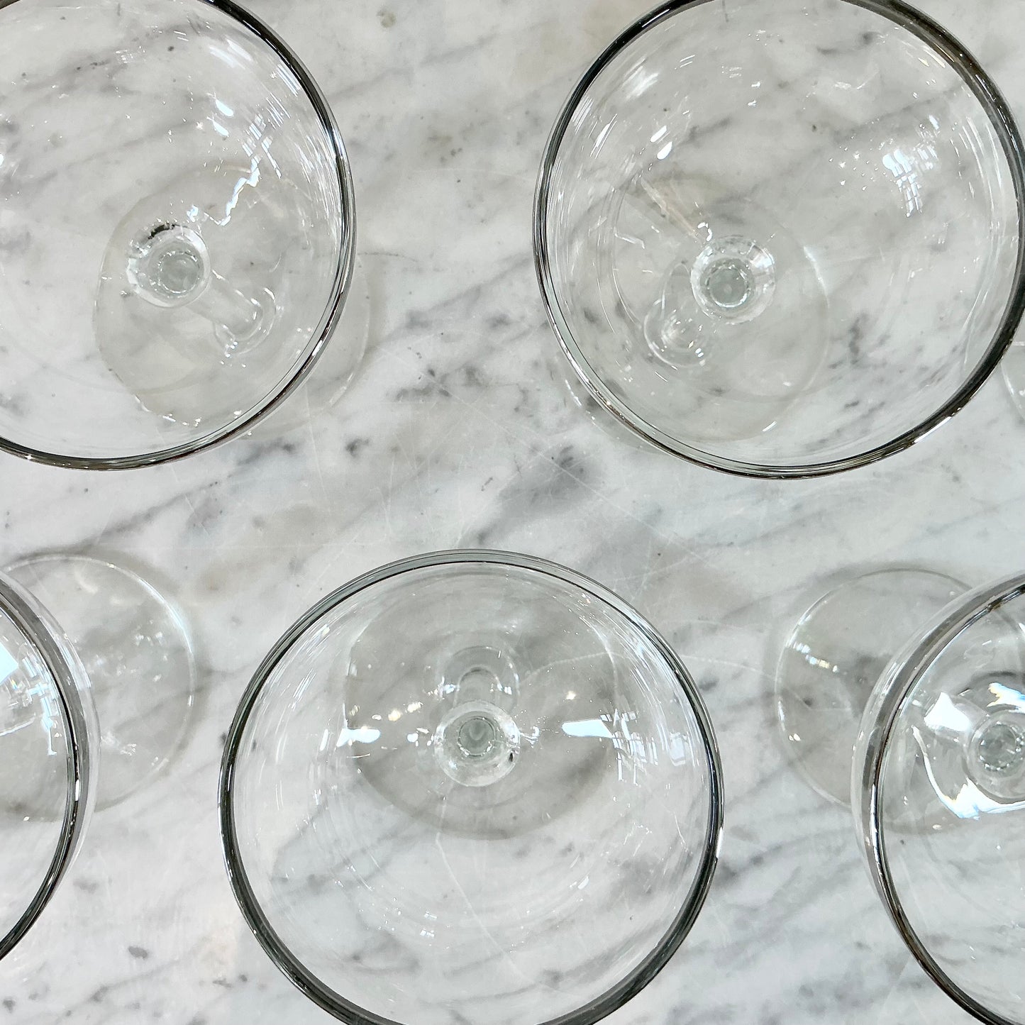 S/6 Vintage  Silver Rimmed Cocktail Glasses