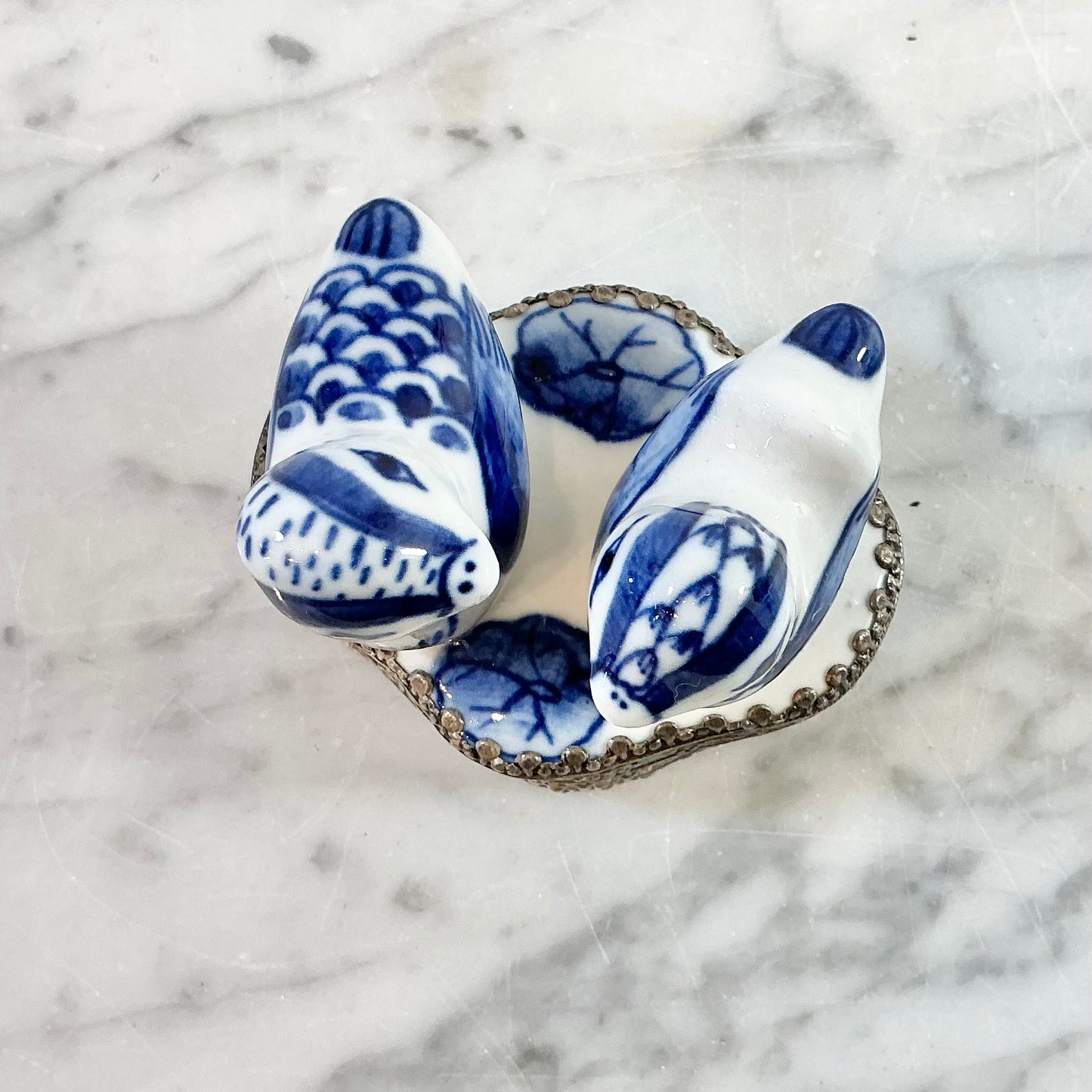 Vintage Blue + White Porcelain Bird Shard Box