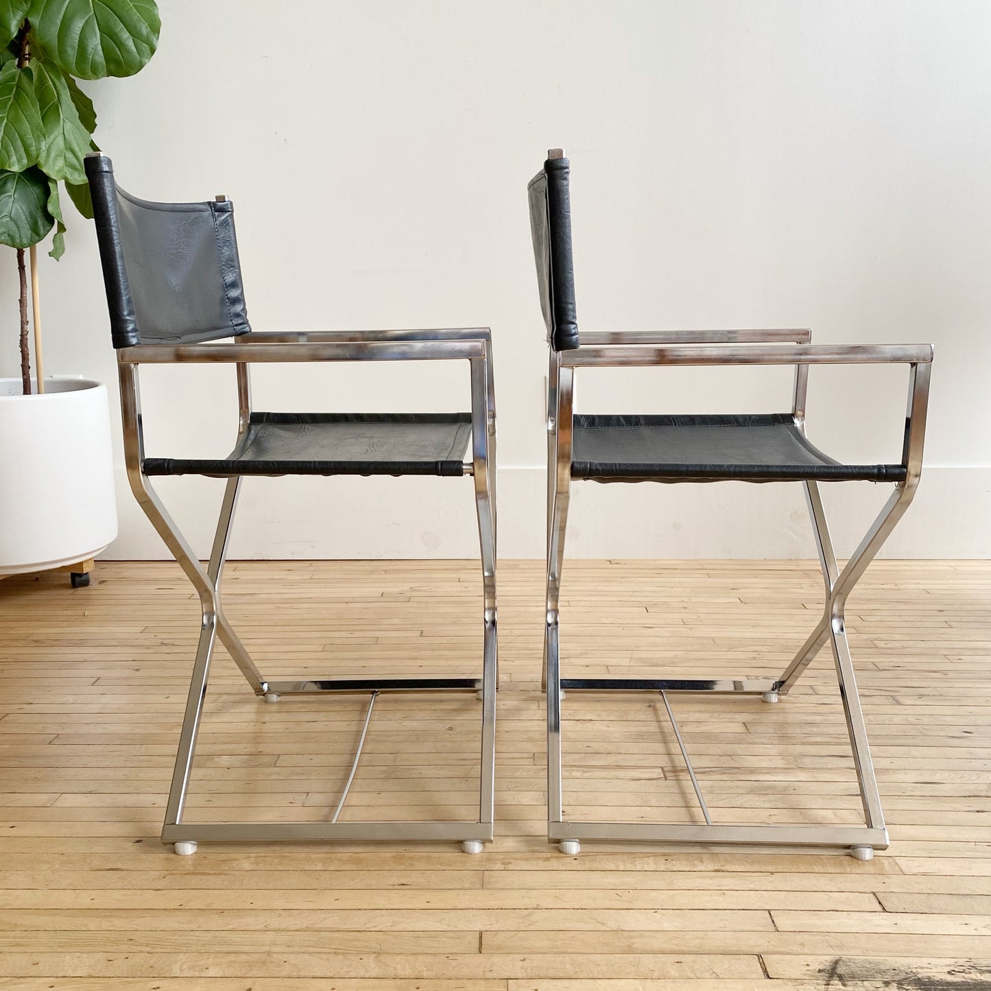 Pair of Vintage Chrome + Vegan Leather Director's Chairs