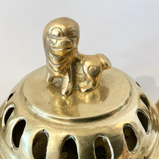 Large Vintage Brass Incense Burner with Foo Dog