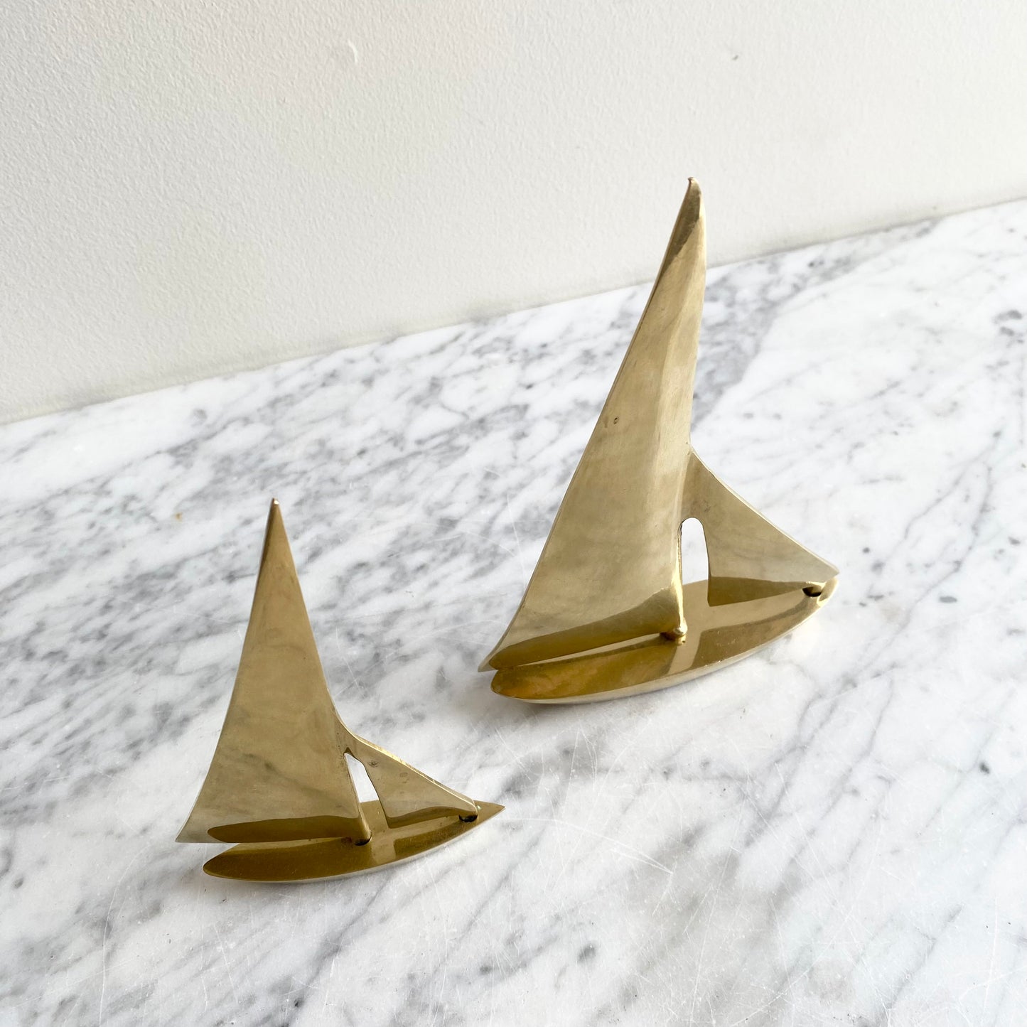 Pair of Vintage Brass Sailboats