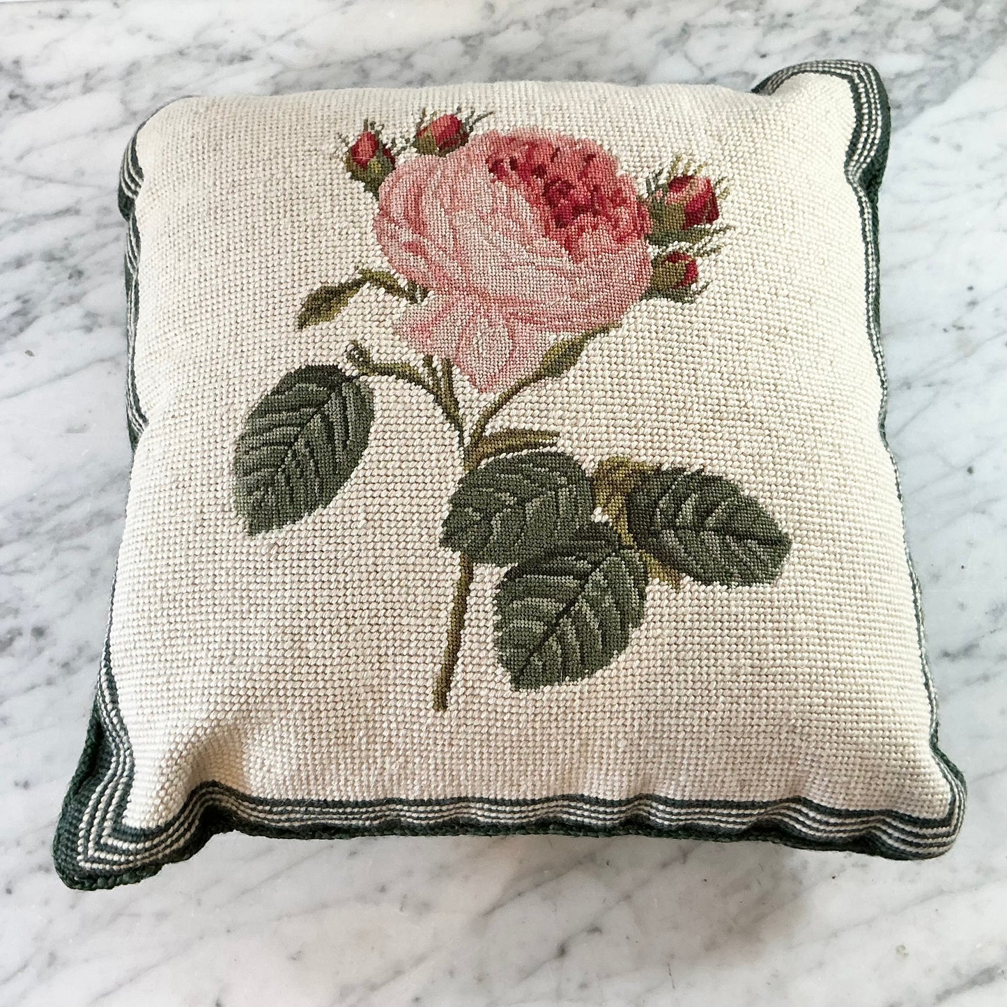 Antique Rose Needlepoint Accent Pillow
