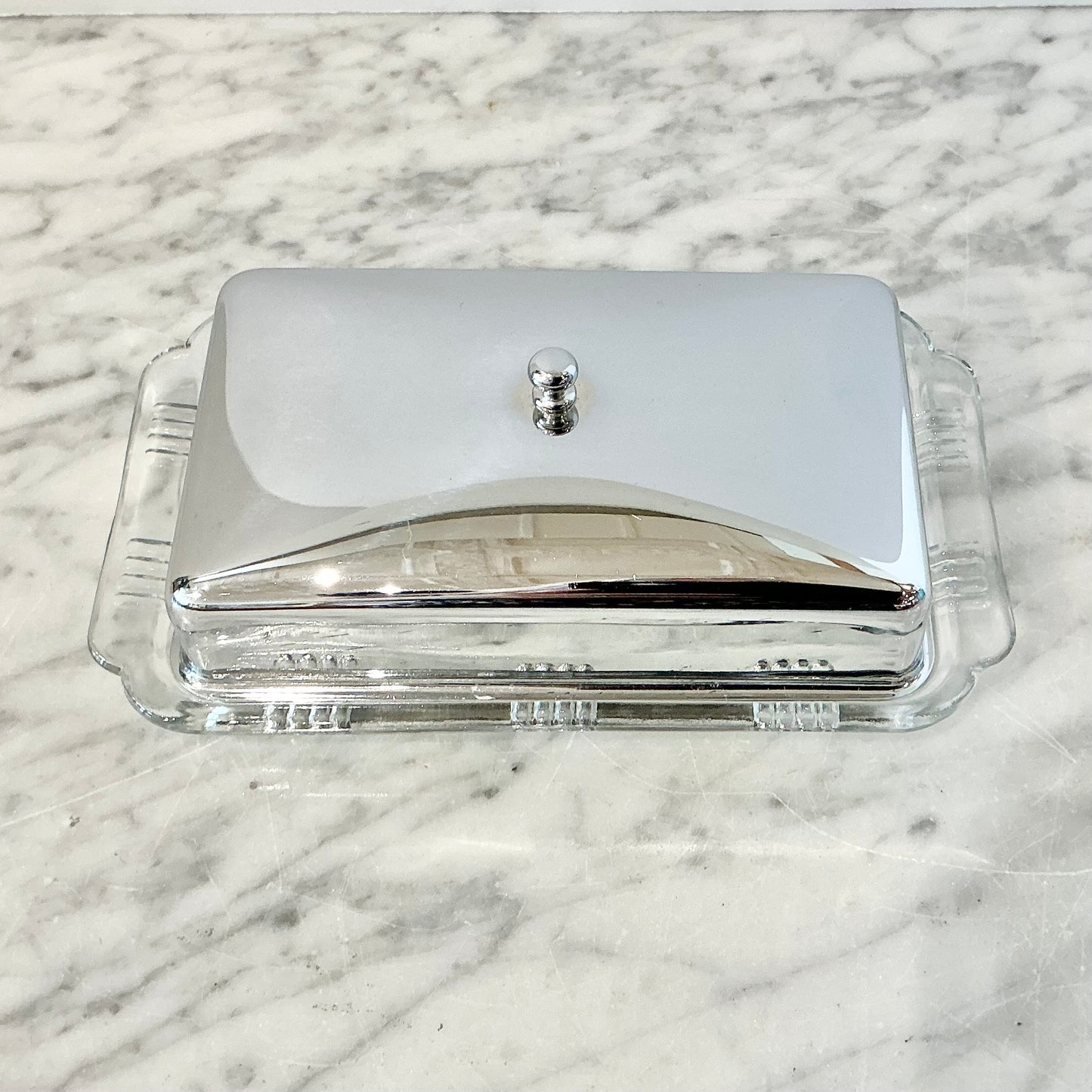 Vintage Criss Cross Glass Butter Dish by Hazel Atlas