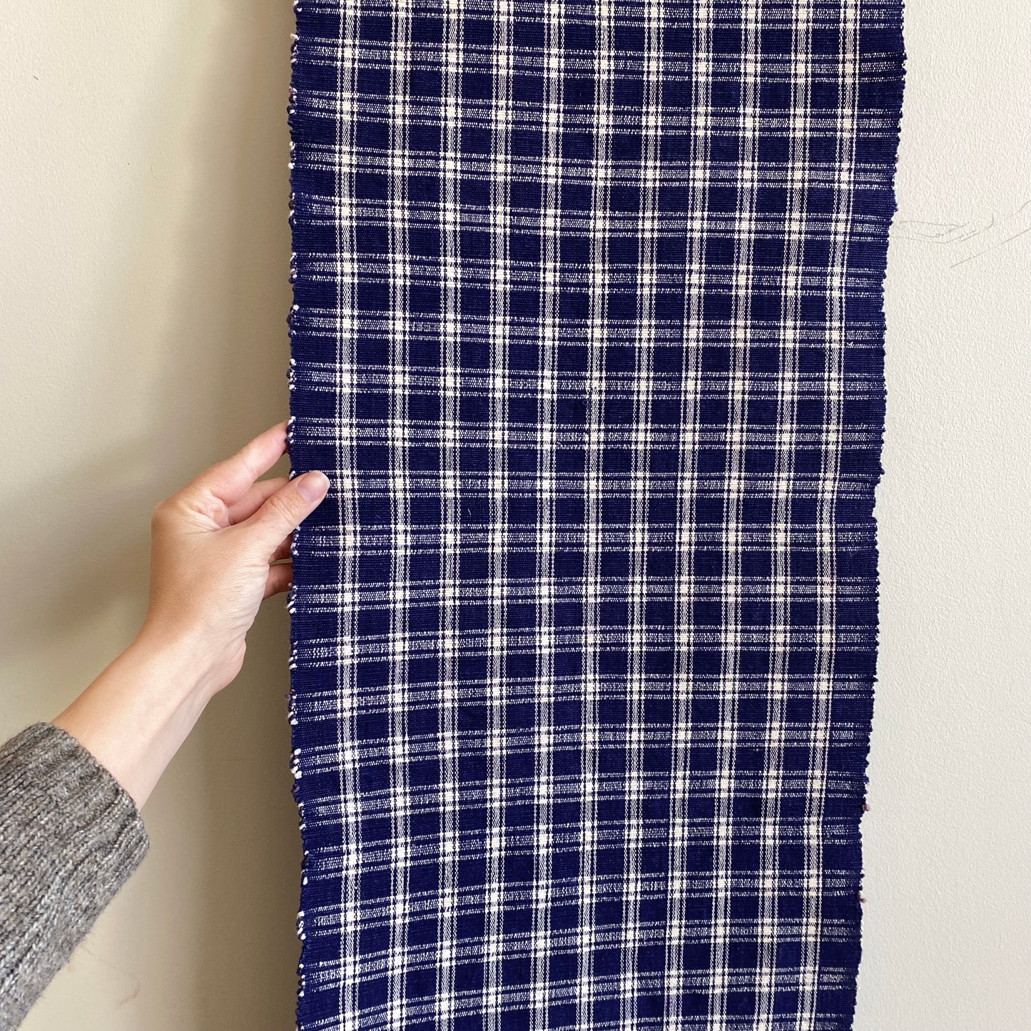 Vintage Hand-woven Blue + White Table Runner (42” x 13”)