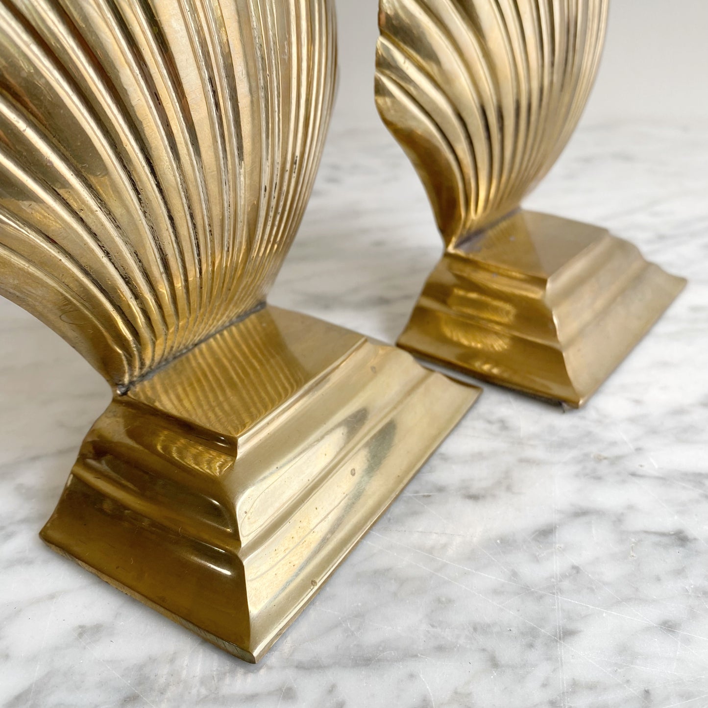Pair of Vintage Brass Seashell Bookends