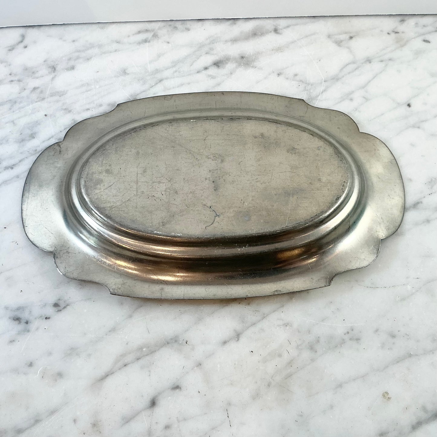 Vintage Scalloped Pewter Tray
