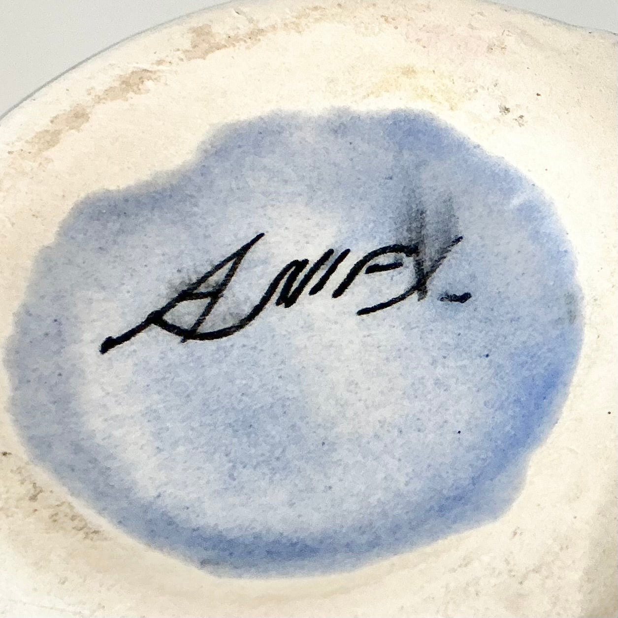Vintage Blue Hand-Painted Ceramic Mexican Pitcher