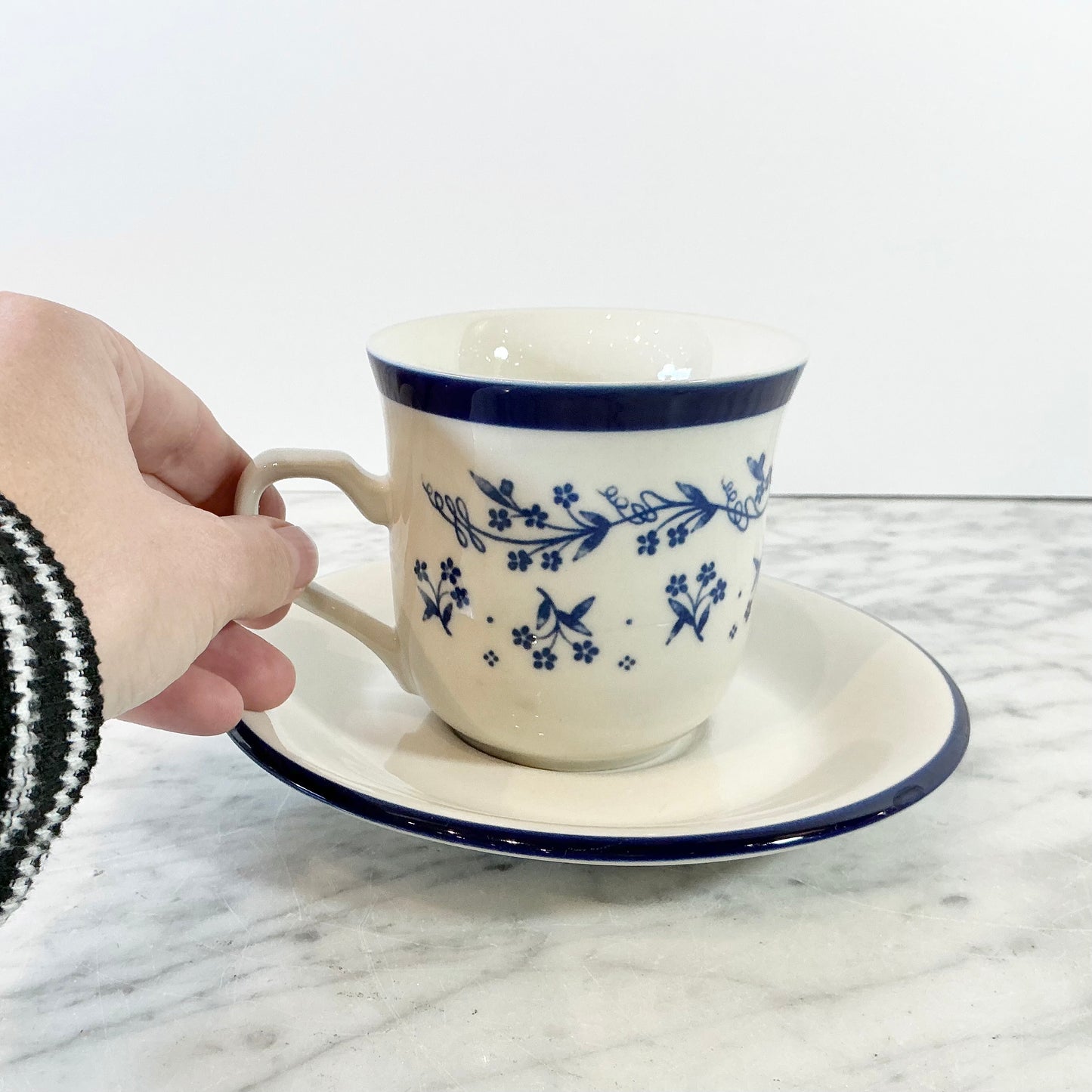 Vintage Blue Floral Cup + Saucer Set