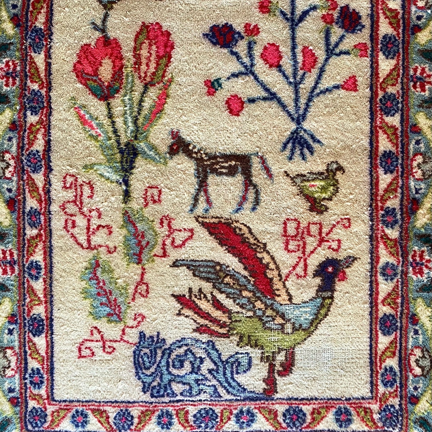 Vintage Hand-knotted Rug with Plants + Animals (3.4 x 5.7)