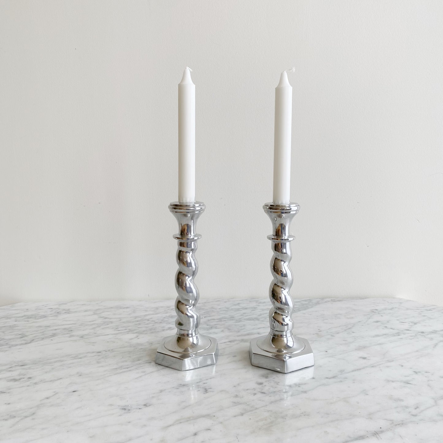 Pair of Found Twisty Silver Candlestick Holders