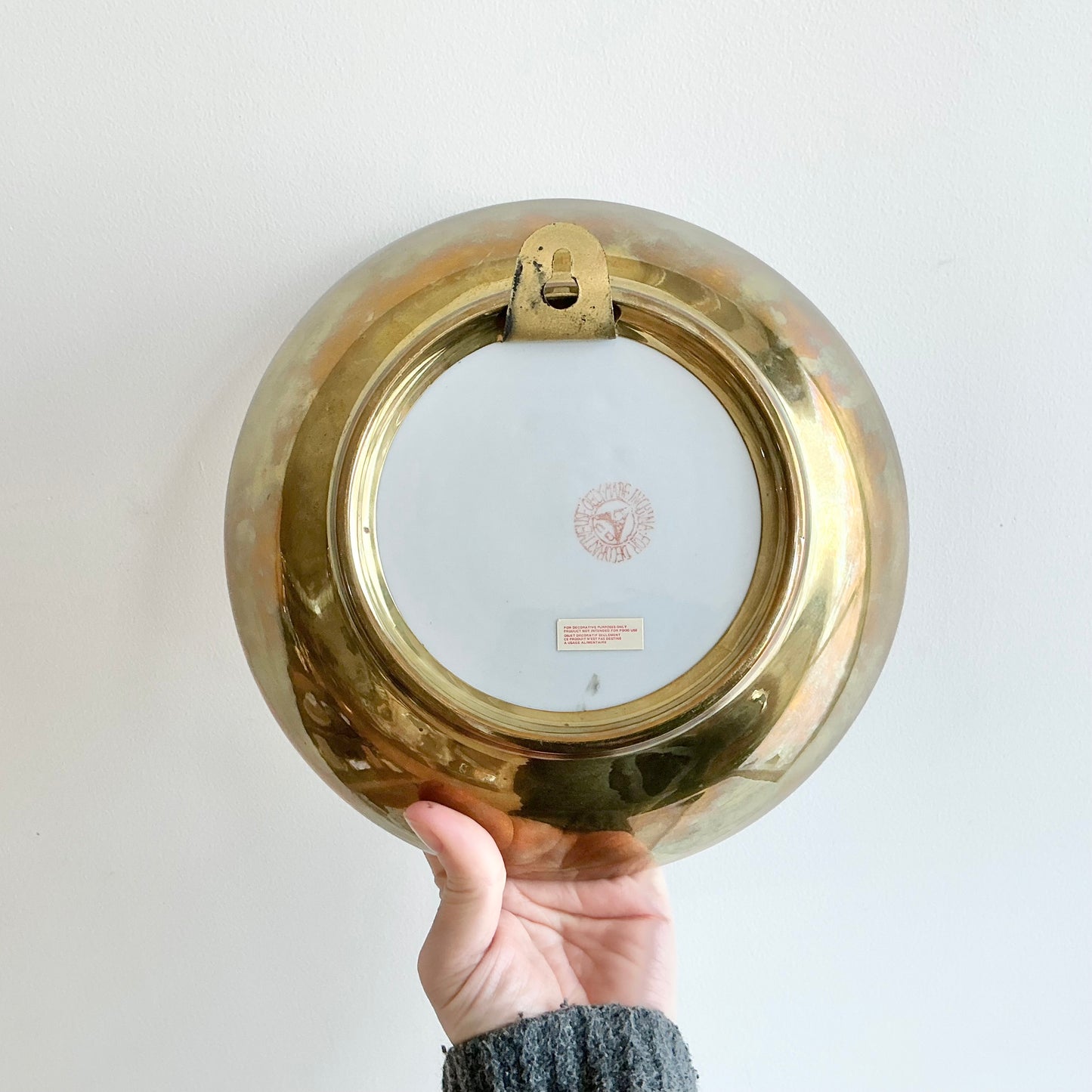 Vintage Hand-painted Porcelain + Brass Bowl