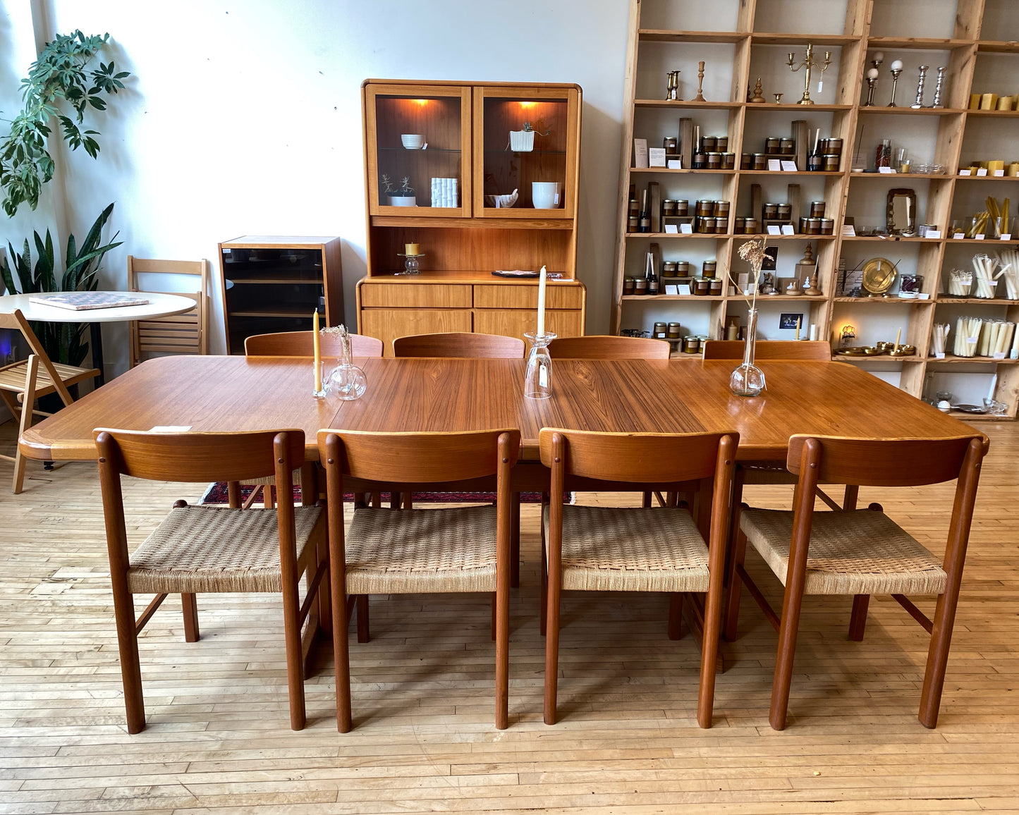 PAIR of Vintage Teak Dining Chairs with Paper Cord Seats