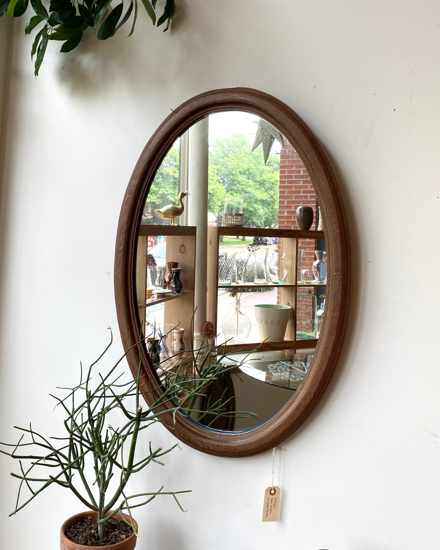 Antique Oval Mirror with Wood Frame