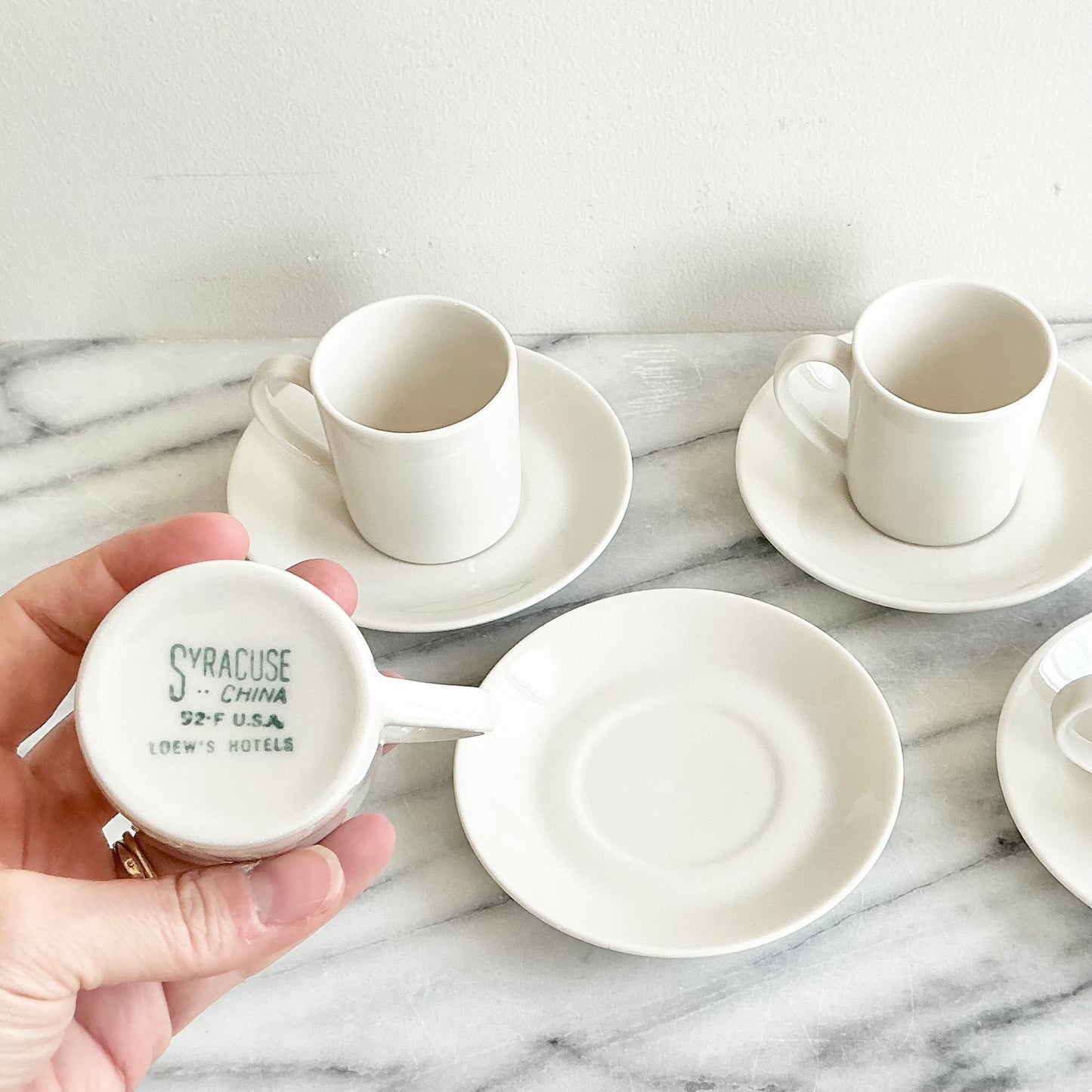 S/4 Vintage Porcelain Espresso Cups + Saucers