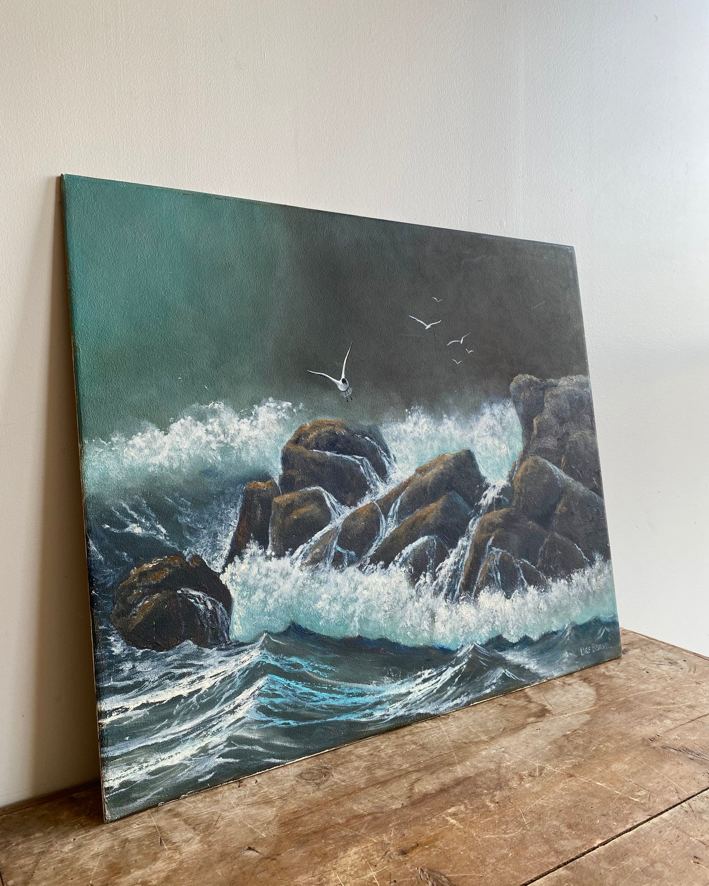 Vintage Original Seascape Painting, Signed (24 x 20")