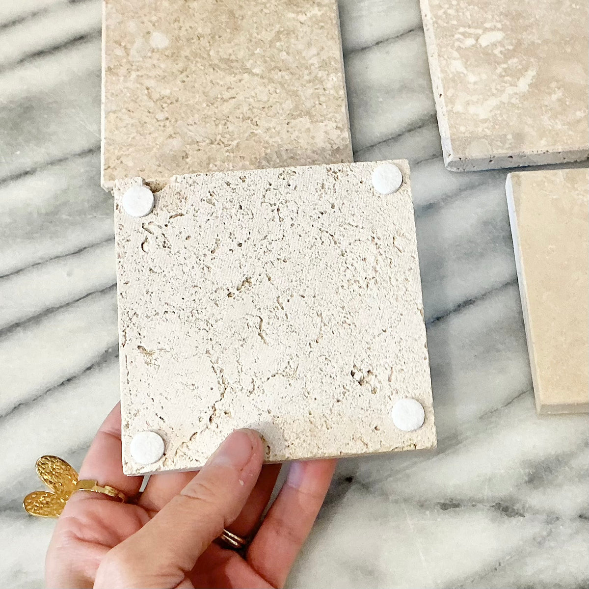S/4 Vintage Travertine Coasters