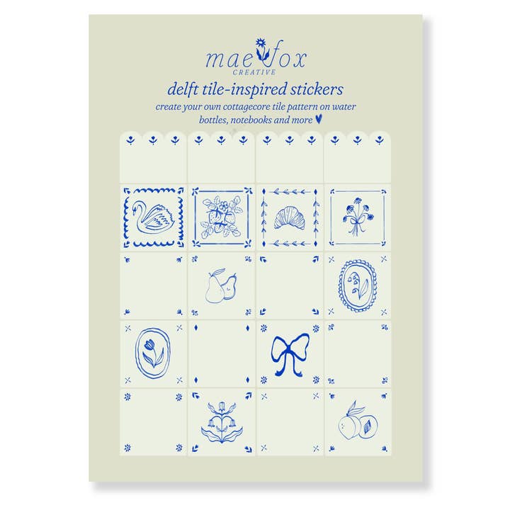Delft Tile Premium Vinyl Sticker Sheet