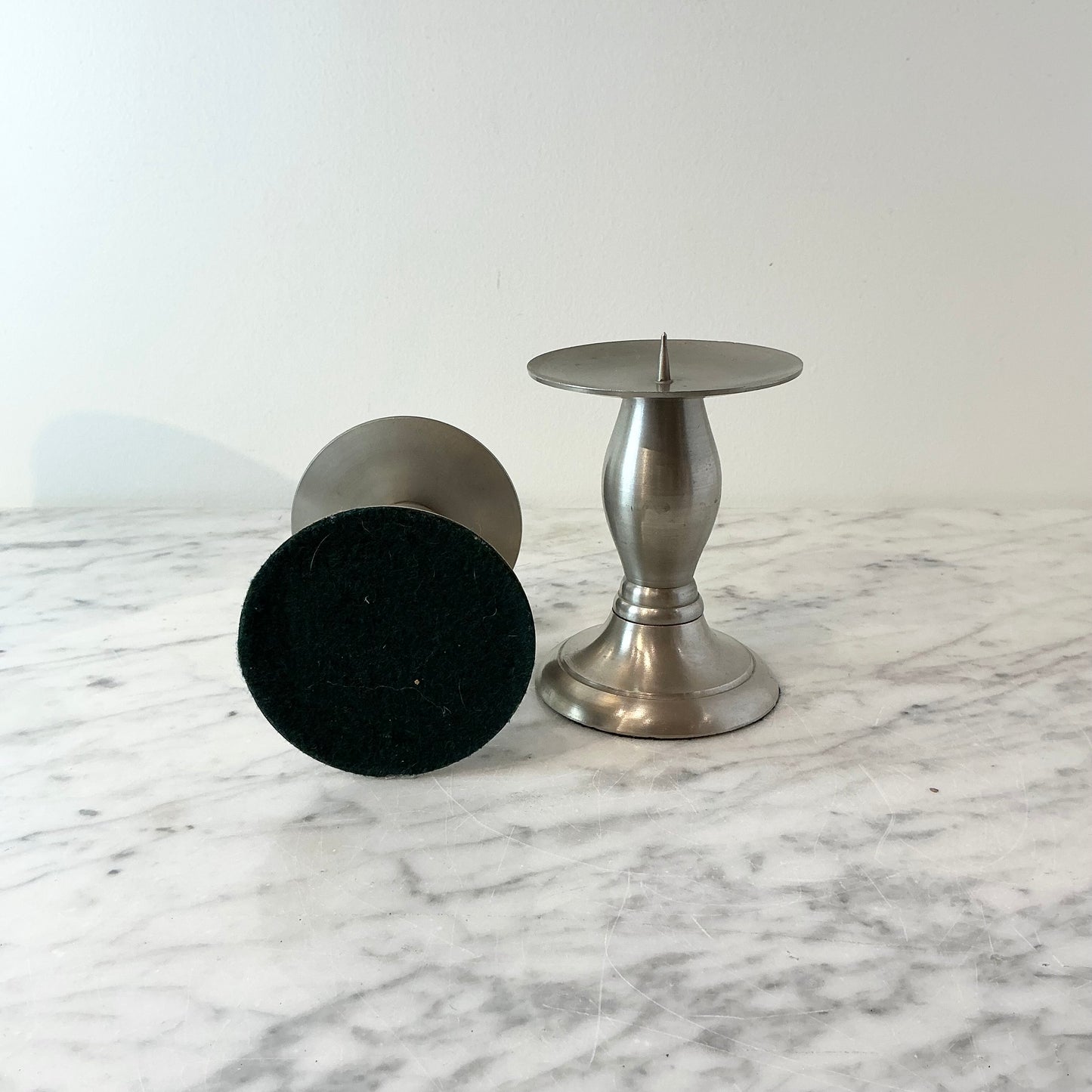 Pair of Found Brushed Silver Candle Holders