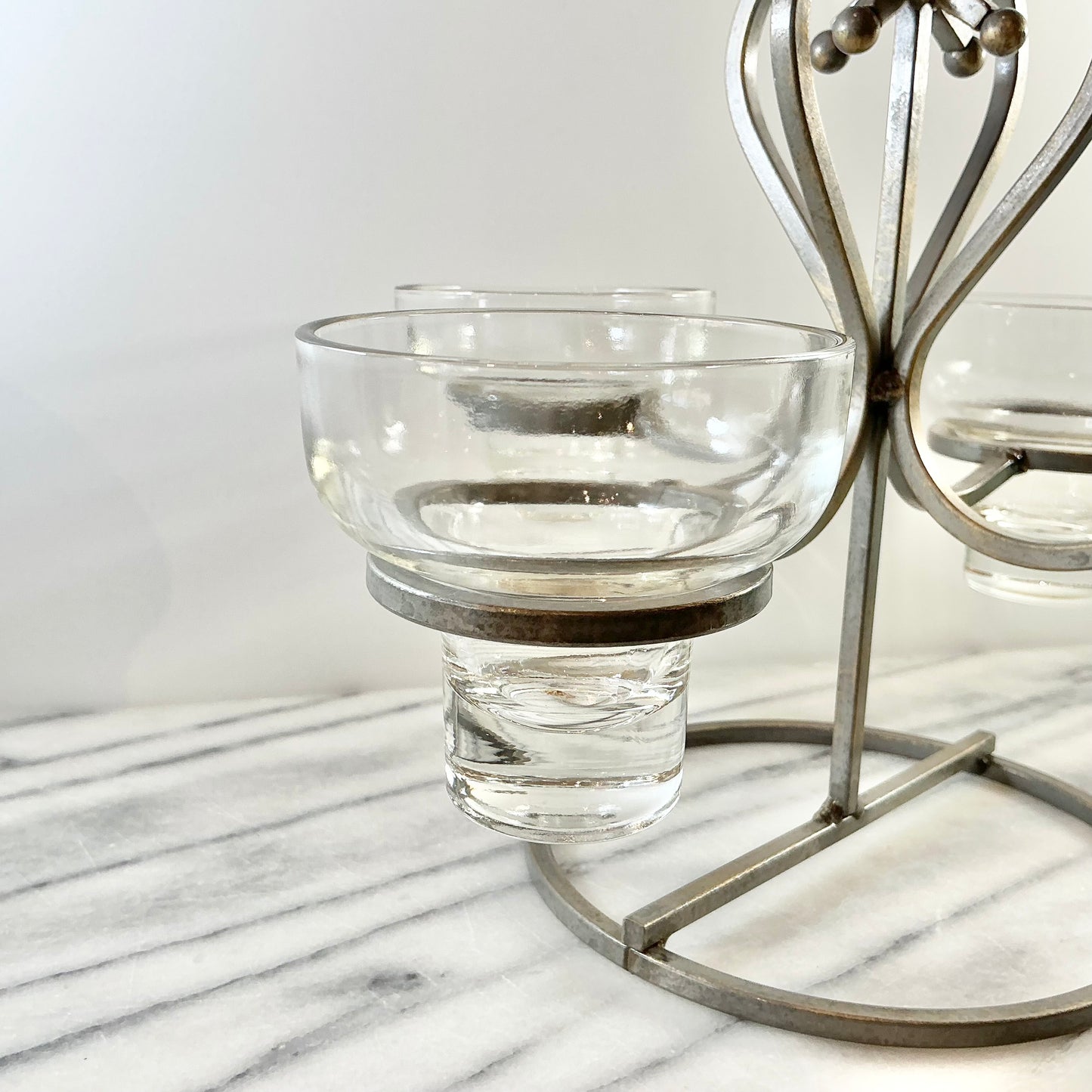 Vintage Iron Candelabra with Glass Cups