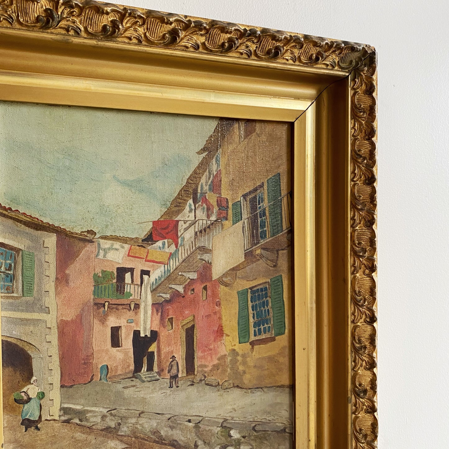 Antique Original Street Scene Painting