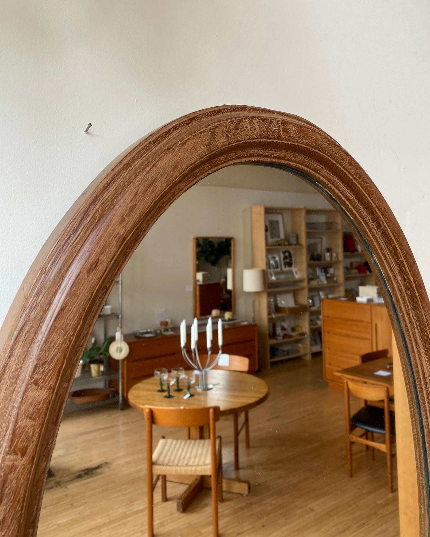 Antique Oval Mirror with Wood Frame