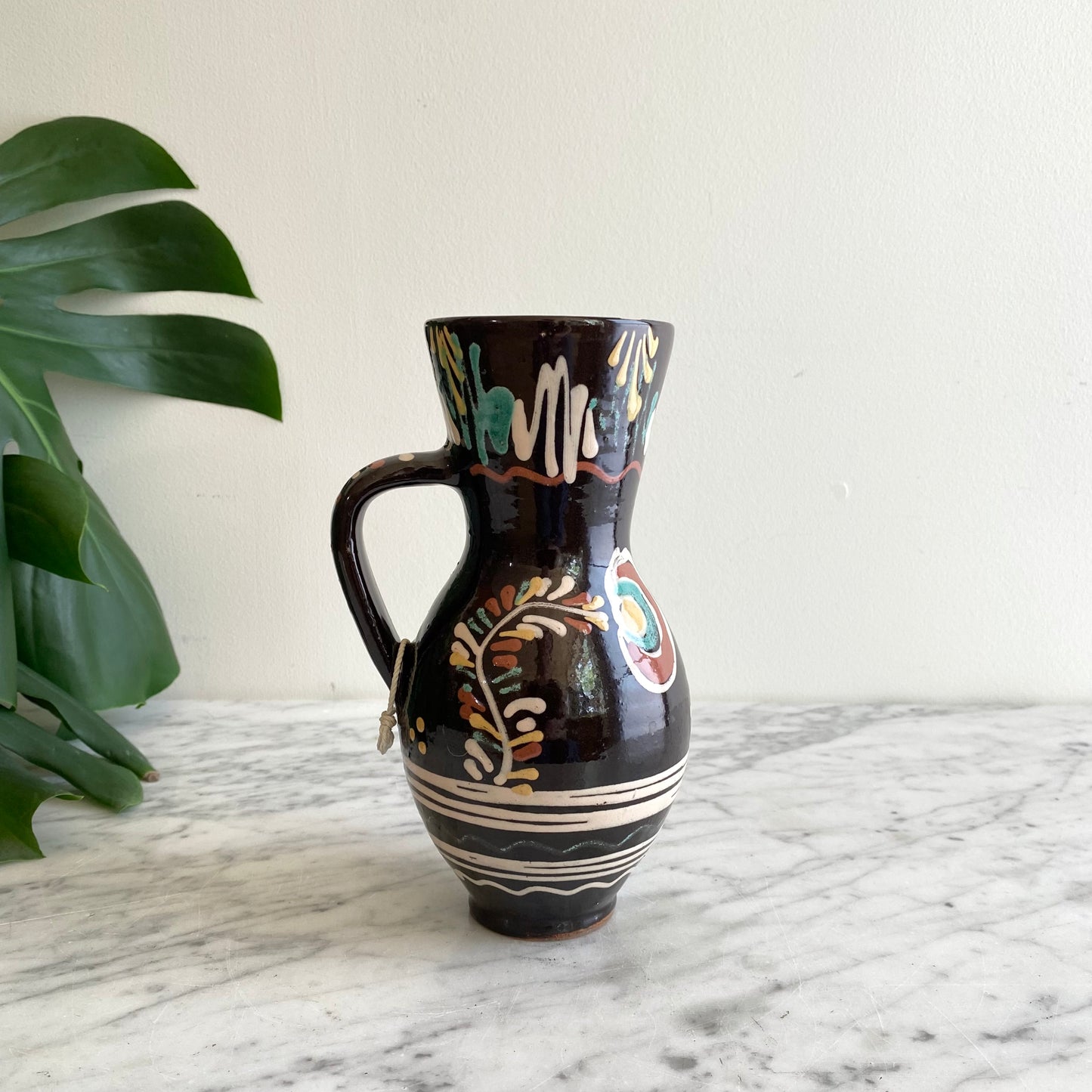 Vintage Hungarian Folk Art Pitcher, 8"