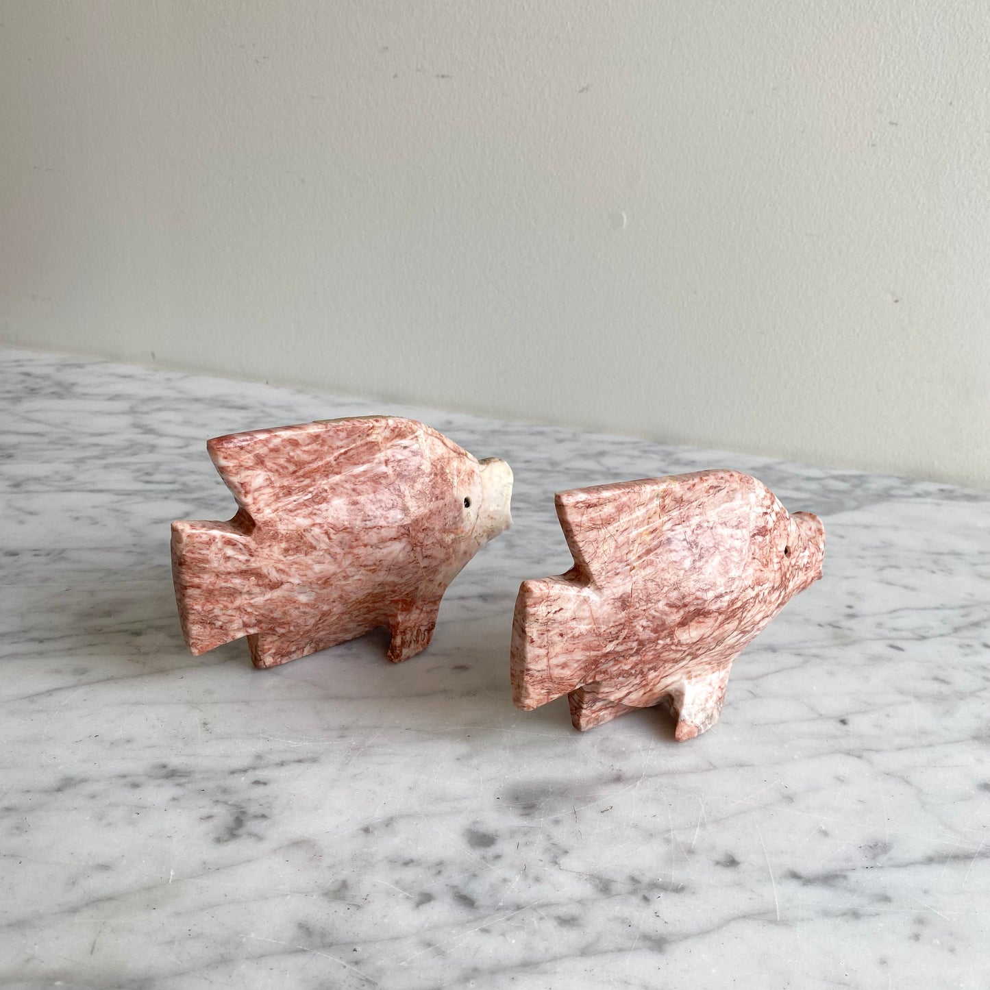 Pair of Vintage Pink Marble Fish