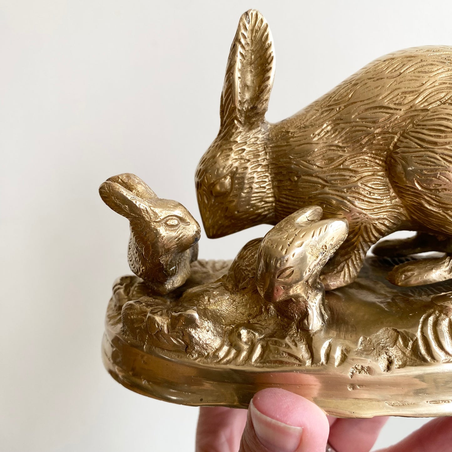 Vintage Brass Rabbit Family, Mama with Babies