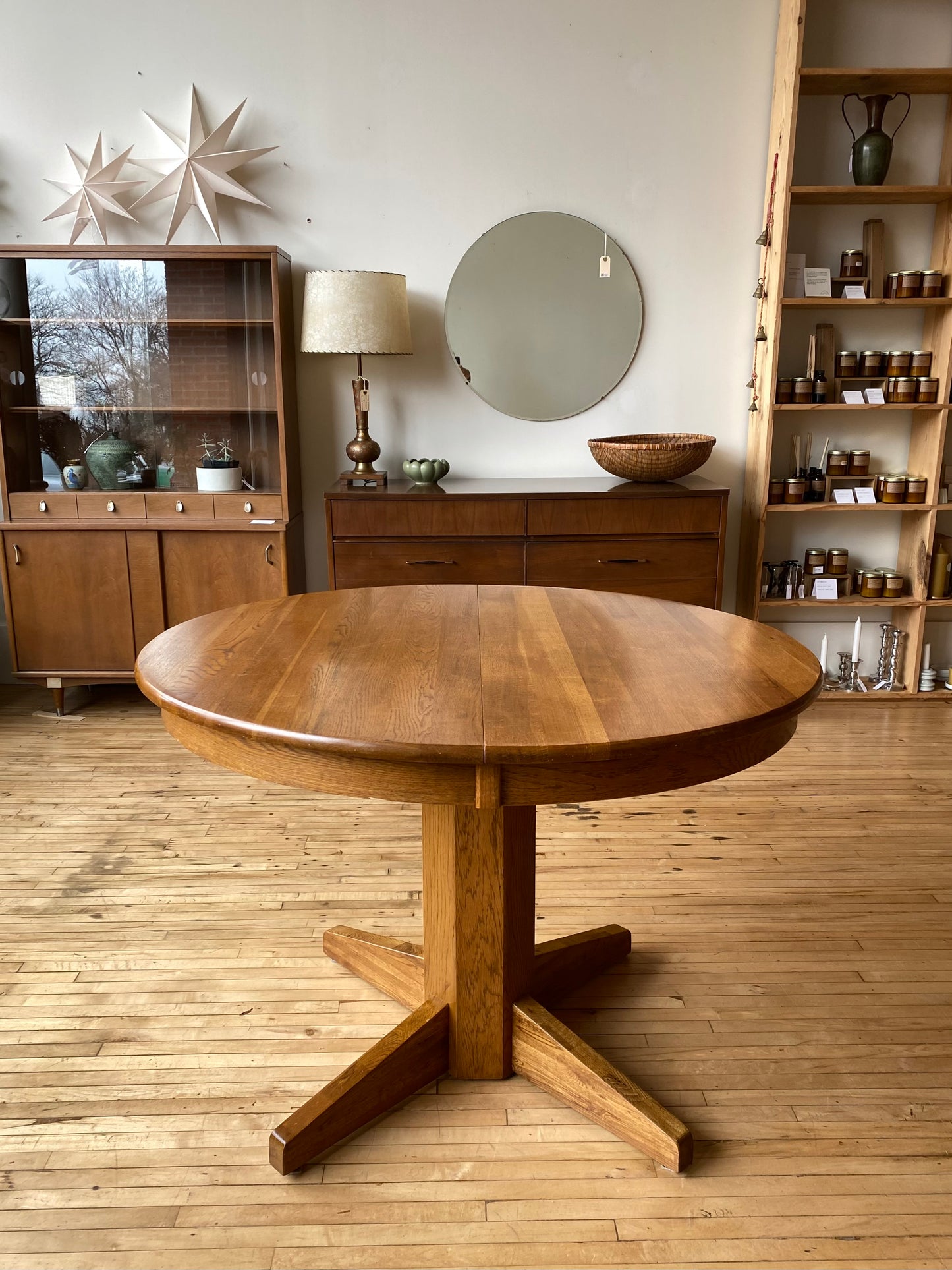 Vintage Oak Dining Table with Pedestal Base