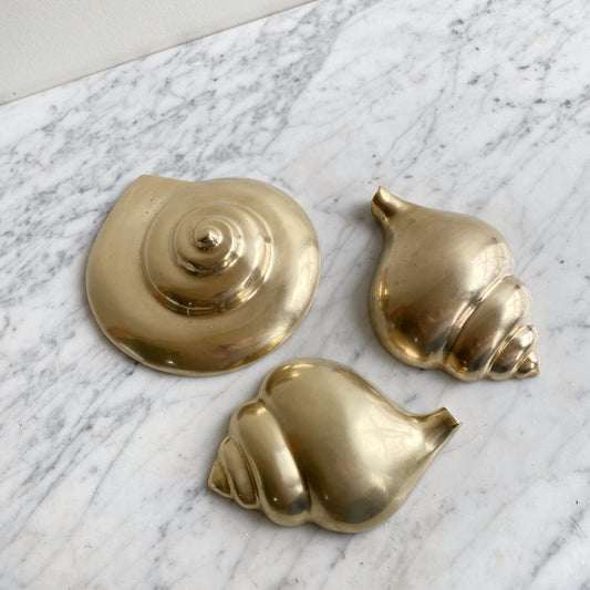 Trio of Large Vintage Brass Seashells