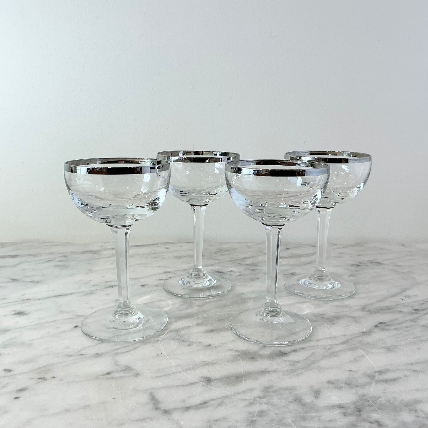 S/4 Vintage Stemmed Glasses with Silver Rim