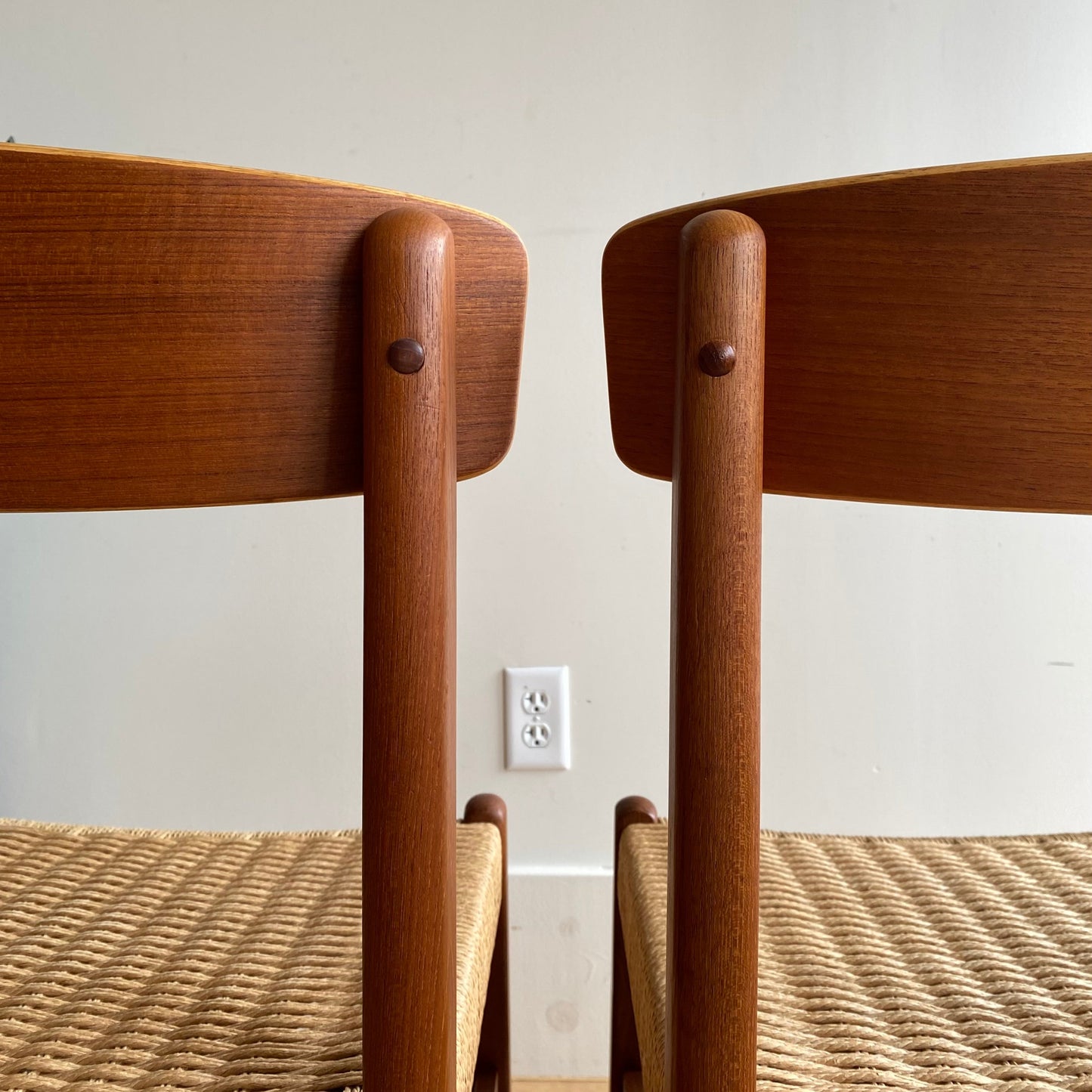 PAIR of Vintage Teak Dining Chairs with Paper Cord Seats