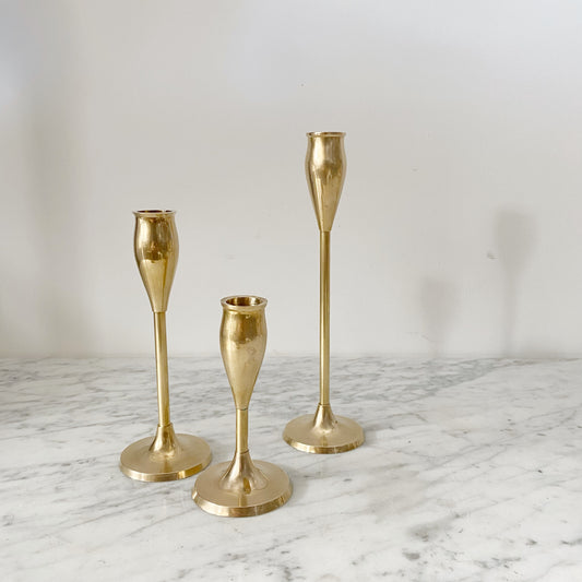 Trio of Vintage Brass Candlestick Holders