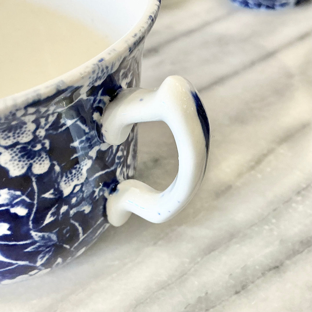 S/6 Vintage Blue + White Floral Teacups, England