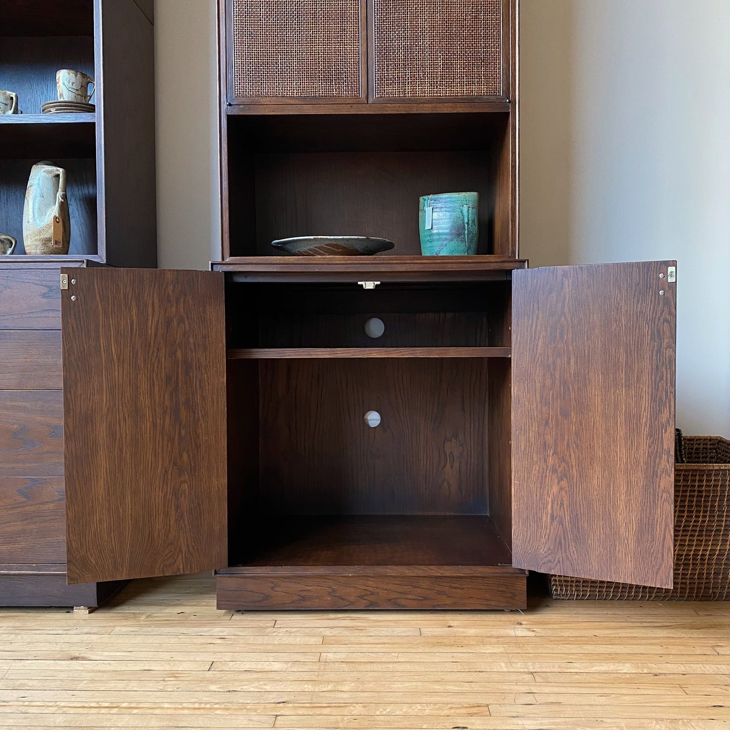 Vintage 2-pc Bookcase with Cane Front Doors