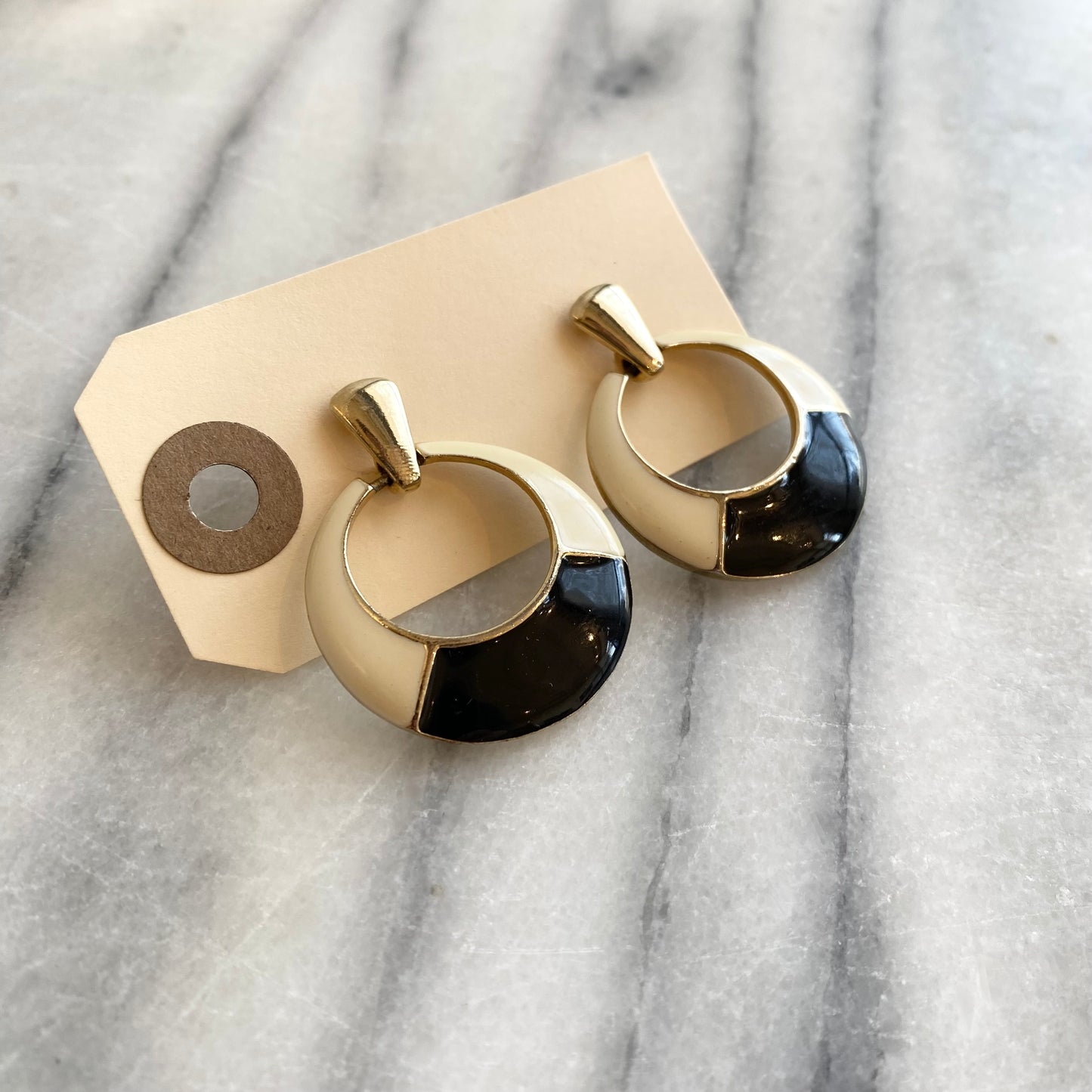 Large Vintage Postmodern Enamel + Gold Earrings