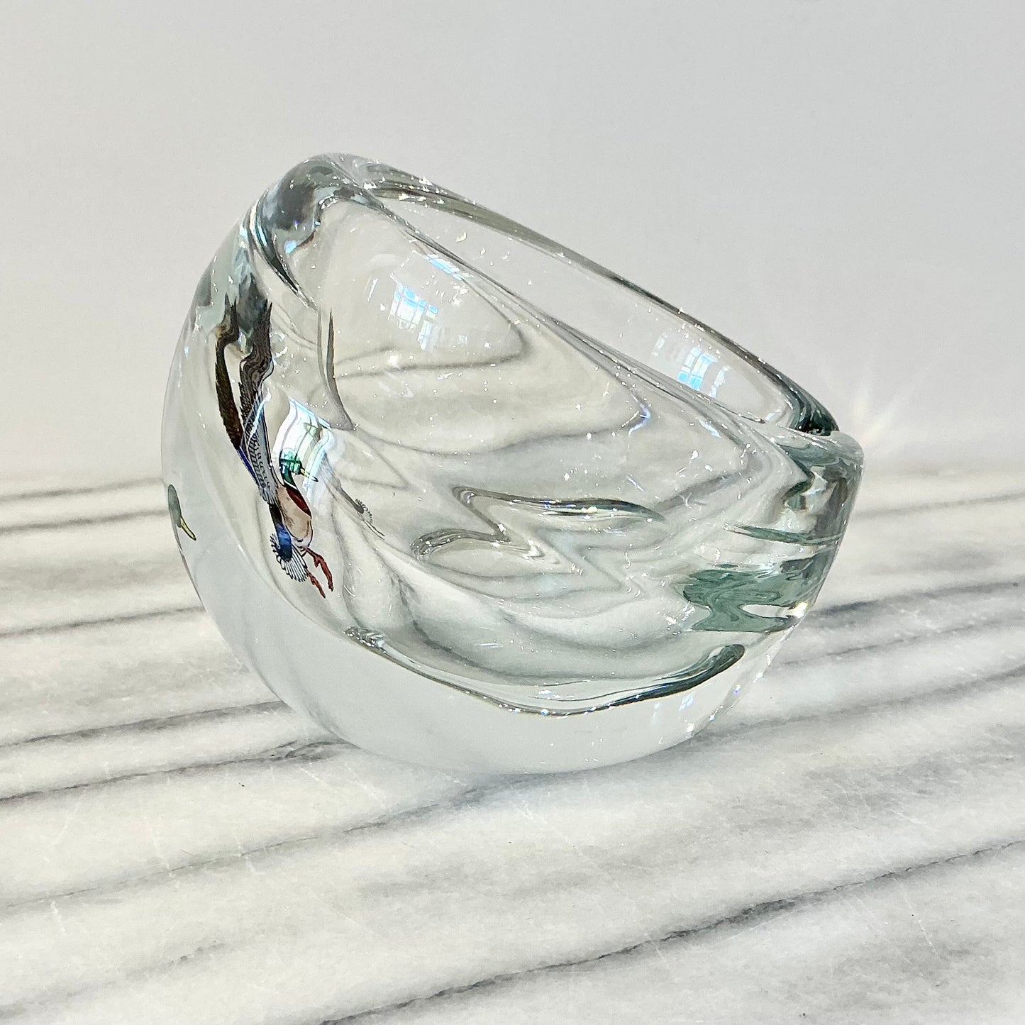Vintage Chunky Glass Ashtray with Duck