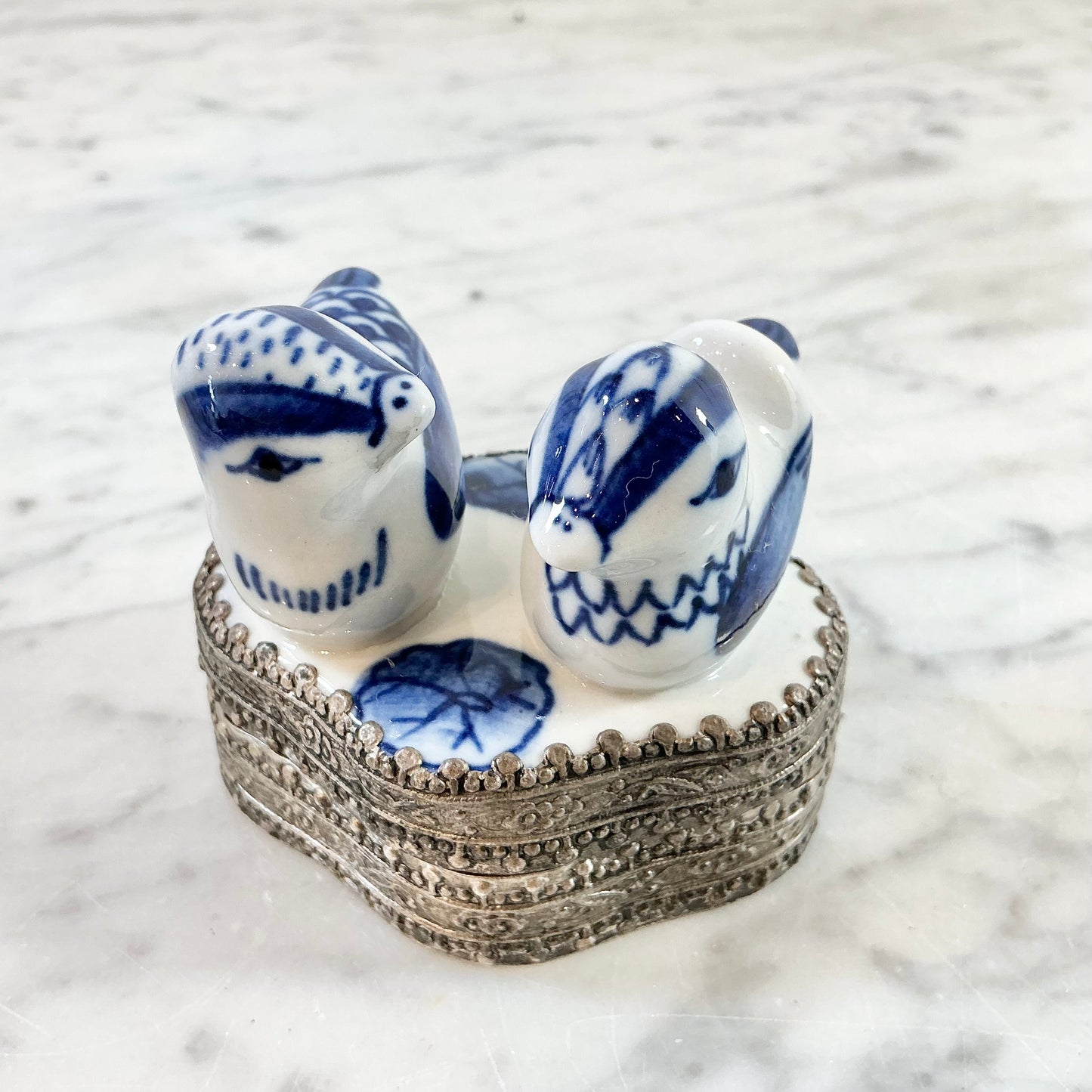 Vintage Blue + White Porcelain Bird Shard Box