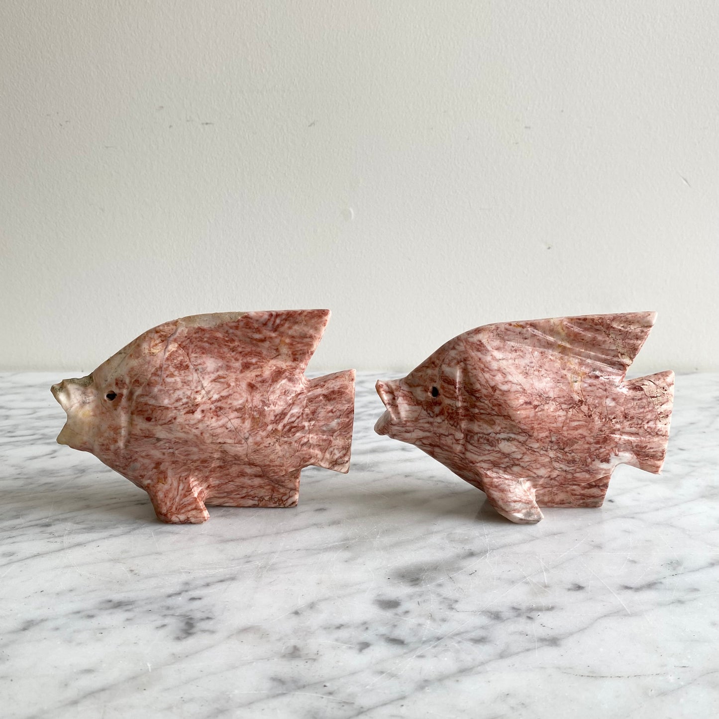 Pair of Vintage Pink Marble Fish