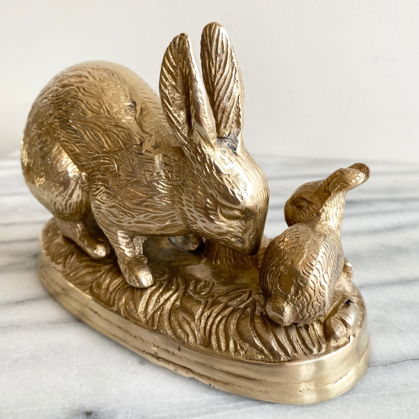 Vintage Brass Rabbit Family, Mama with Babies