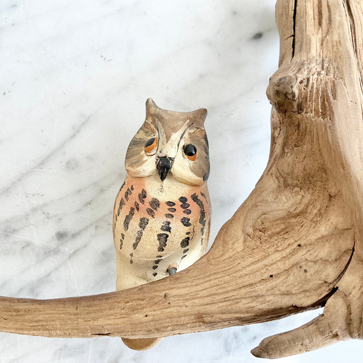 Vintage Carved Owl + Driftwood Art