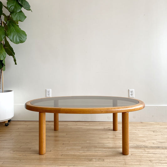 Vintage Oval Teak + Smoked Glass Coffee Table, by Haslev