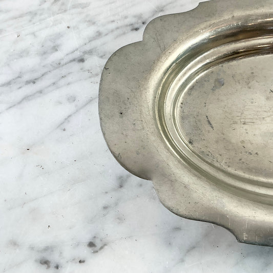 Vintage Scalloped Pewter Tray