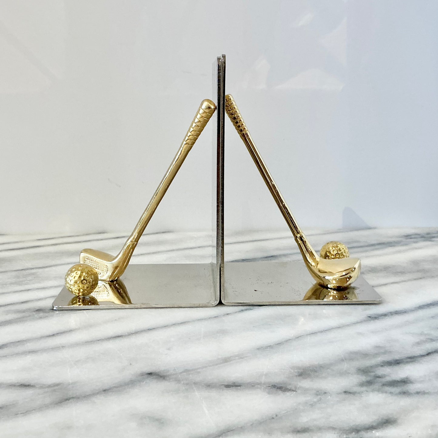 Vintage Chrome + Brass Golf Bookends